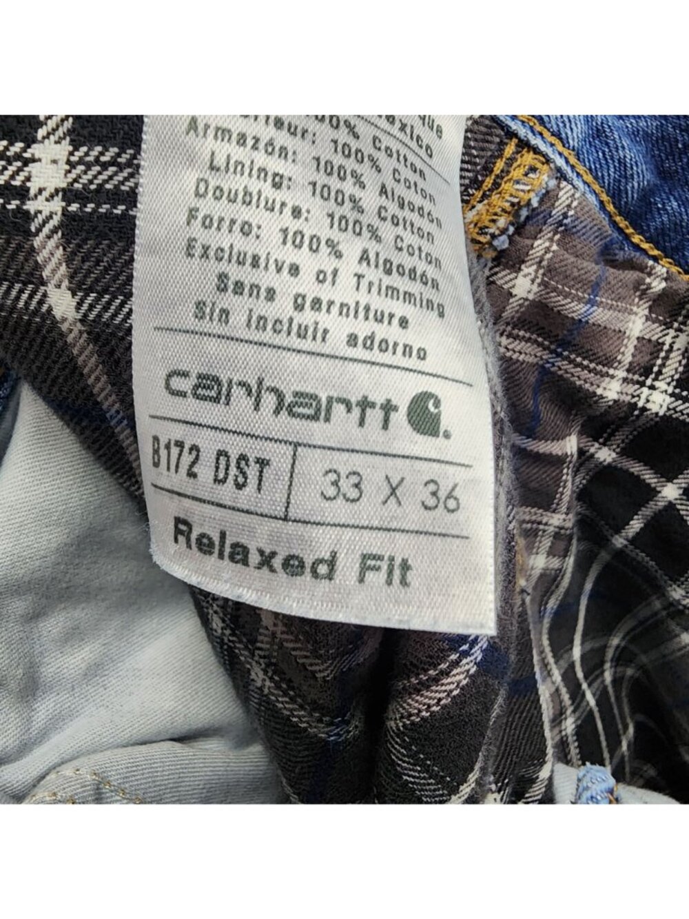 Carhartt Jeans Mens 33x36 Blue Flannel Lined Cotton Denim Relaxed Fit *Read* - Picture 14 of 16